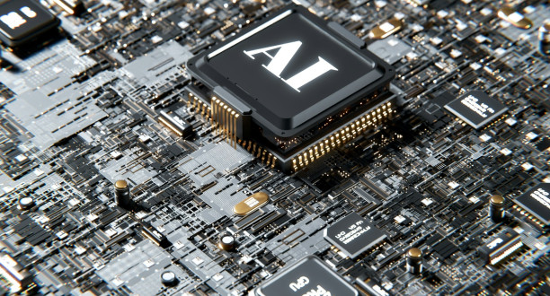 Computerchip mit AI-Beschriftung